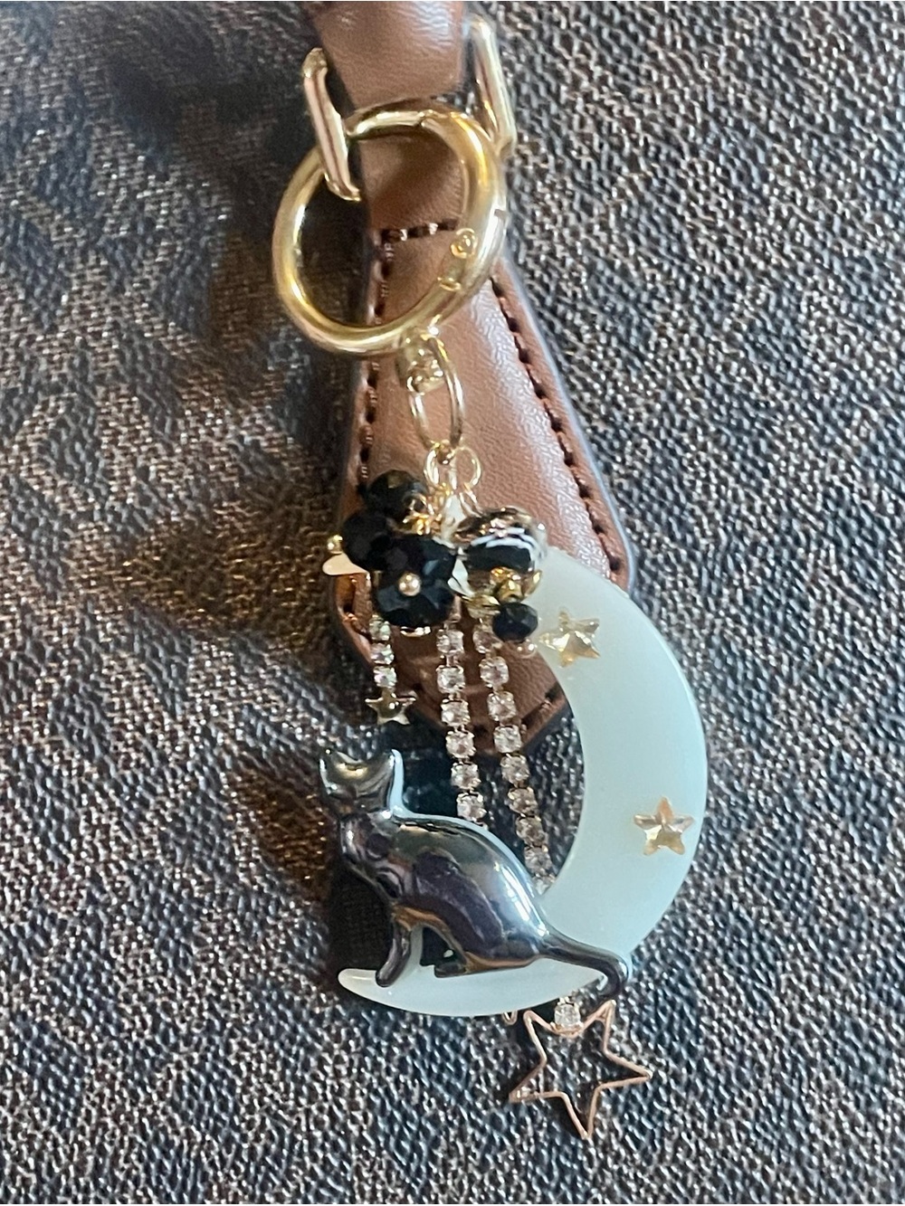 Hand Crafted Cat & Moon Keychain Purse Charm - Picture 8 of 9